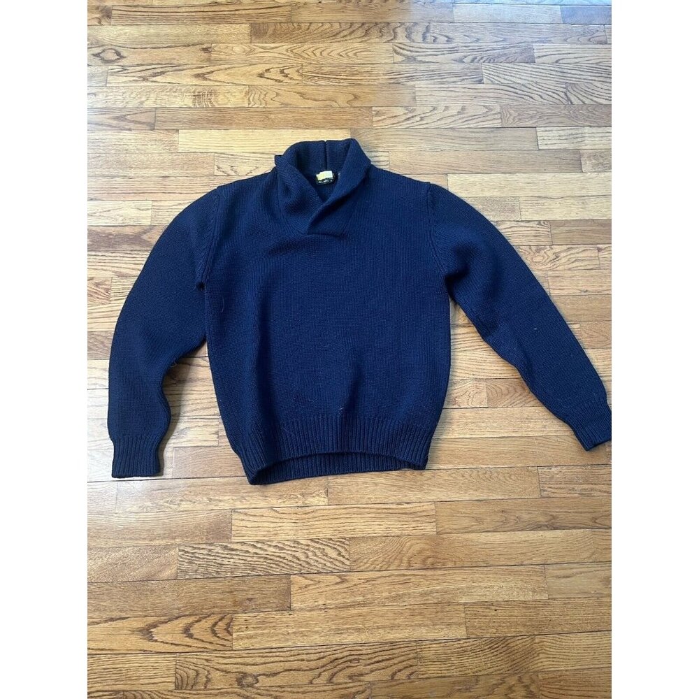 Vintage 100% Wool Thick Dark Blue Brooks Brothers Sweater Fisherman Men's Large